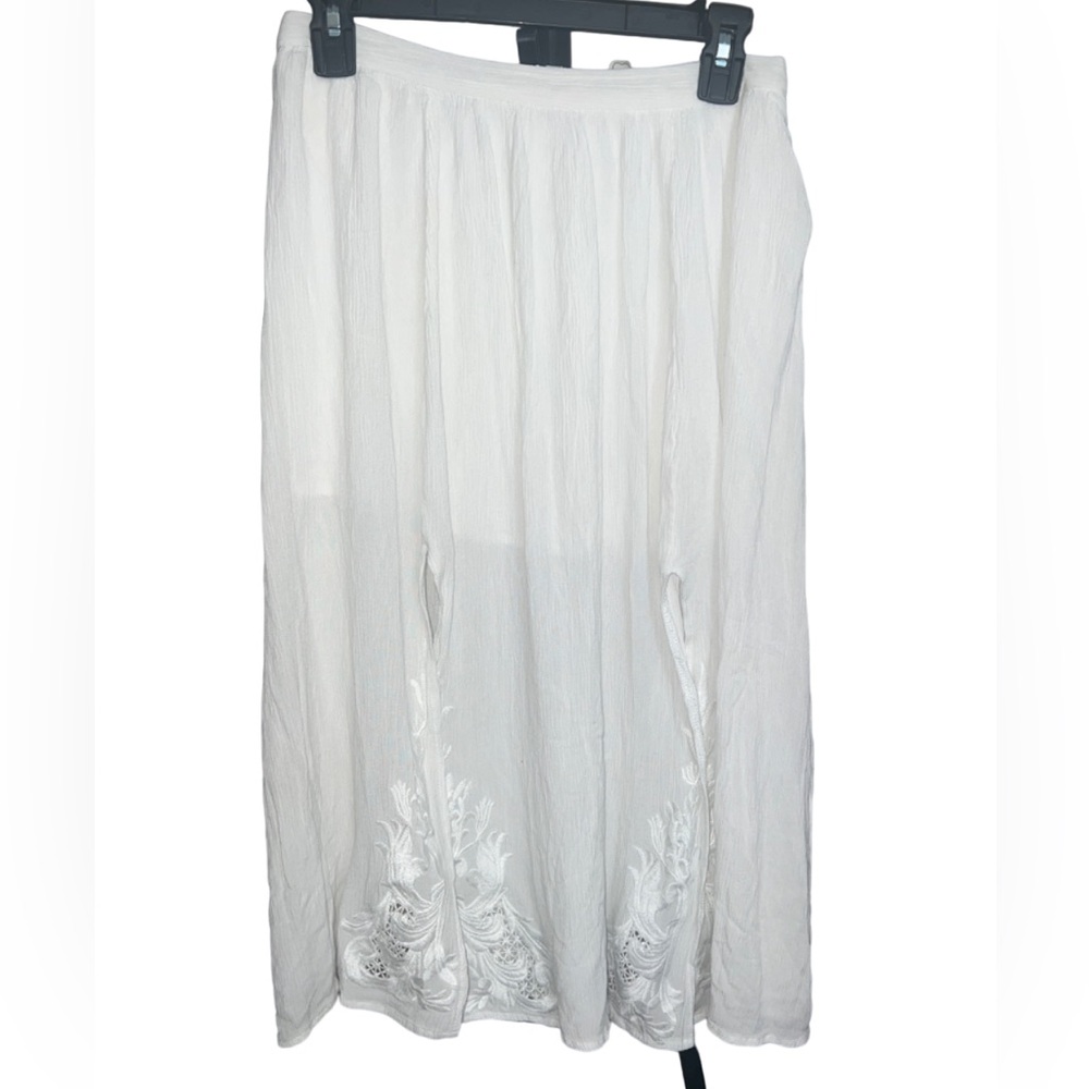 Anthropologie Farm rio‎ white gauze double split embroidered skirt